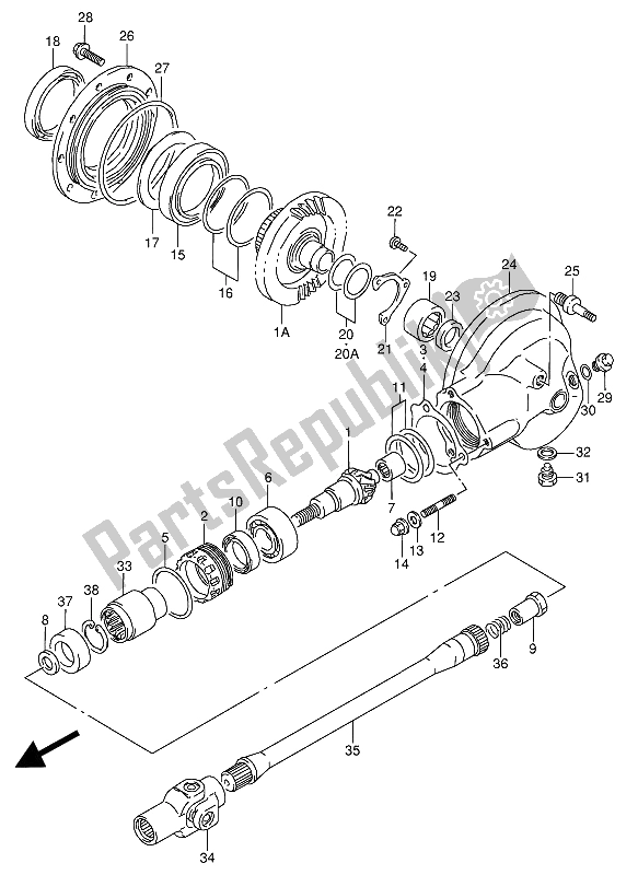 All parts for the Propeller Shaft & Final Drive Gear of the Suzuki VX 800U 1992