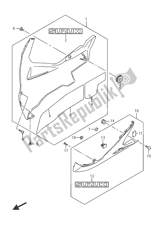 All parts for the Under Cowling of the Suzuki GSX R 750 2016