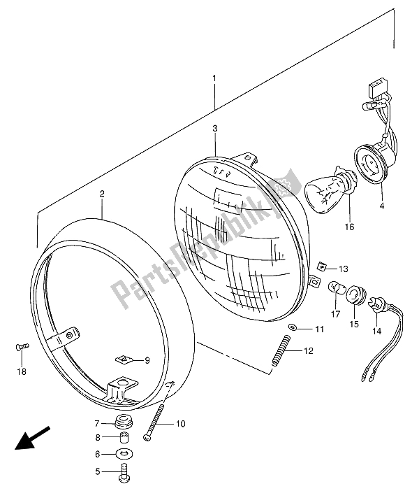 Alle onderdelen voor de Koplamp (e1-e2-e24-p95) van de Suzuki GN 250 1992