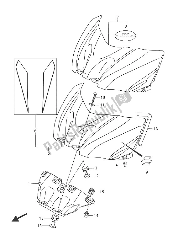 All parts for the Fuel Tank Front Cover (gsx-r1000auf) of the Suzuki GSX R 1000A 2016