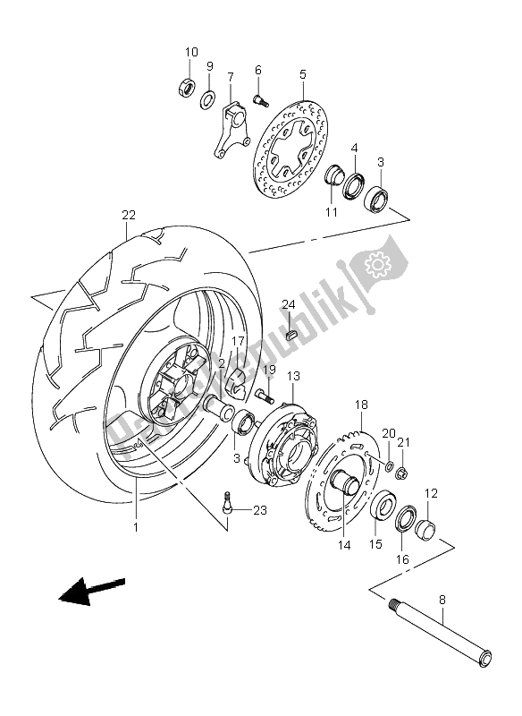 All parts for the Rear Wheel of the Suzuki GSX 1300R Hayabusa 2000