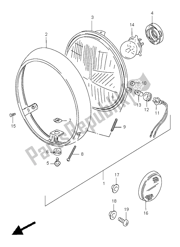 All parts for the Headlamp (e22-e25-e34-e39-e54-e71) of the Suzuki GN 250E 1998