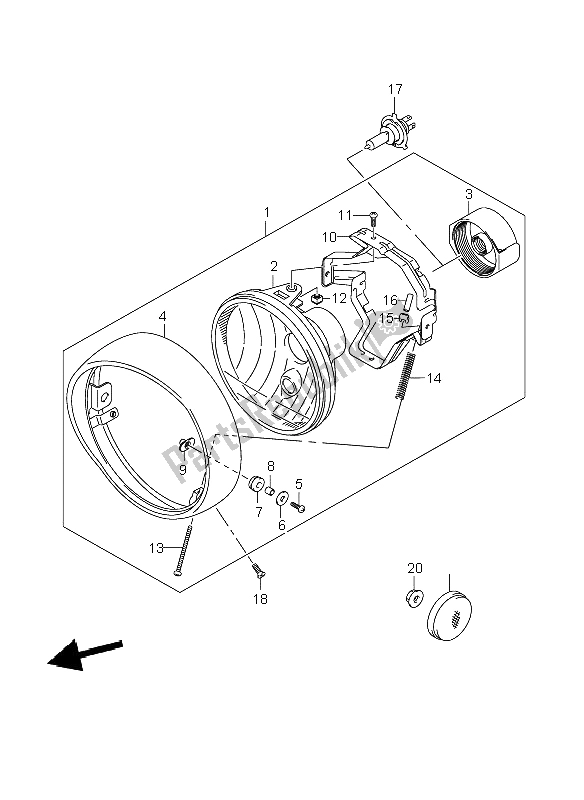 All parts for the Headlamp Assy (e24) of the Suzuki C 800 VL 2009