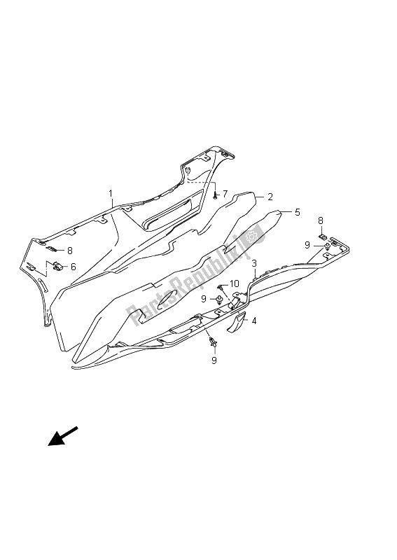 All parts for the Side Leg Shield of the Suzuki AN 650A Burgman Executive 2011