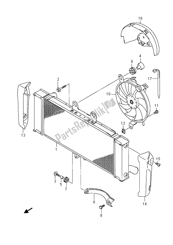 All parts for the Radiator of the Suzuki GSF 1250 SA Bandit 2014
