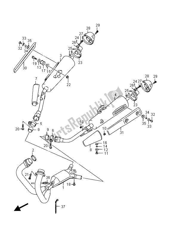 All parts for the Muffler of the Suzuki GW 250 Inazuma 2015