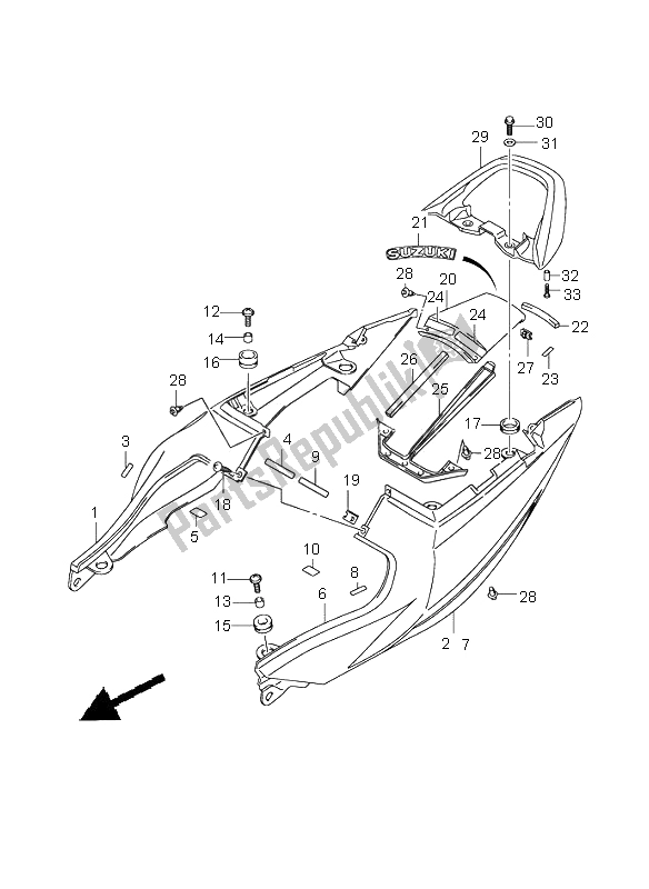 Tutte le parti per il Coprisella Posteriore (sv1000sz-s1z-s2z) del Suzuki SV 1000 NS 2005