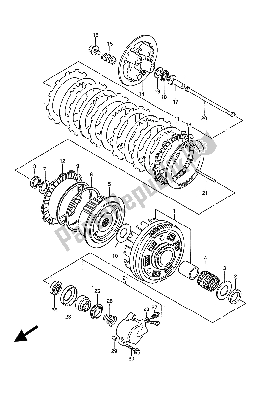 All parts for the Clutch of the Suzuki VS 750 FP Intruder 1988