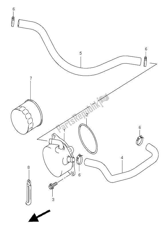 All parts for the Oil Cooler of the Suzuki GSX R 600Z 2003