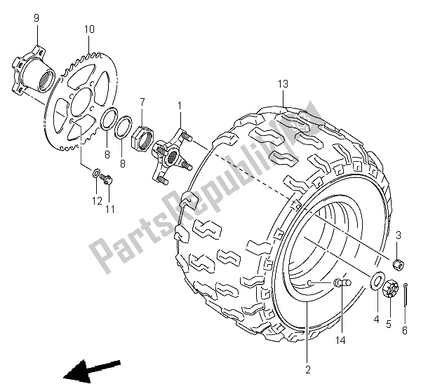 All parts for the Left Rear Wheel of the Suzuki LT Z 400 Quadsport 2004