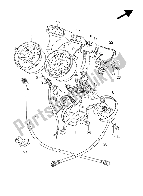 All parts for the Speedometer & Tachometer (e1-e30) of the Suzuki GN 125E 1999