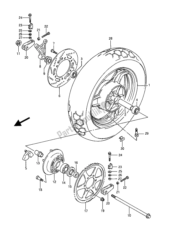 Tutte le parti per il Ruota Posteriore del Suzuki GSX 1100F 1988