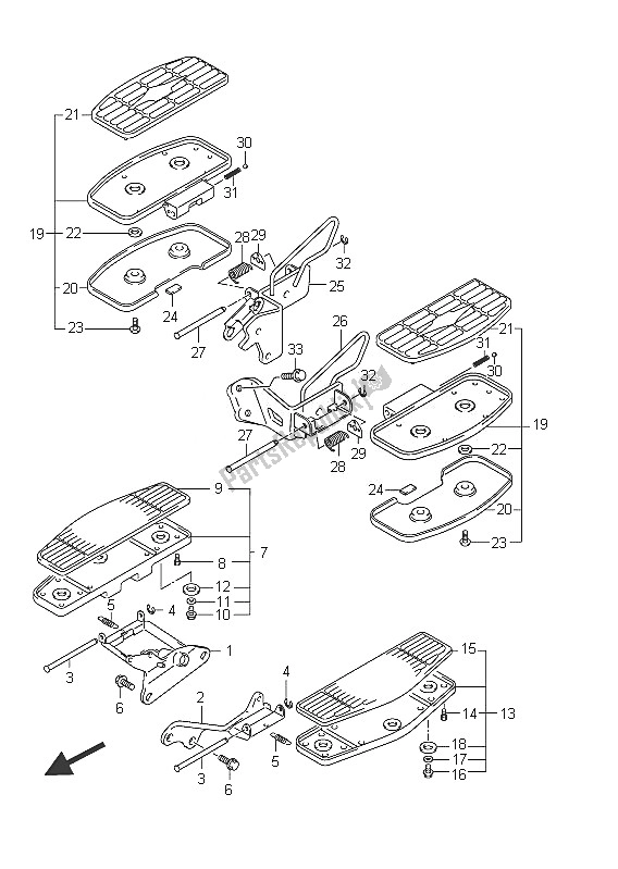 All parts for the Footrest (vlr1800t E24) of the Suzuki C 1800R VLR 1800 Intruder 2011