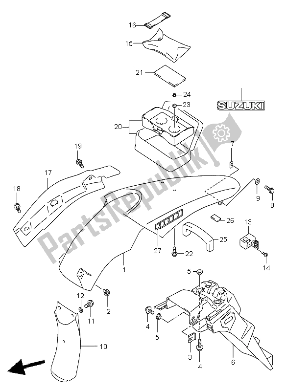 All parts for the Rear Fender (e24) of the Suzuki DR Z 400E 2002