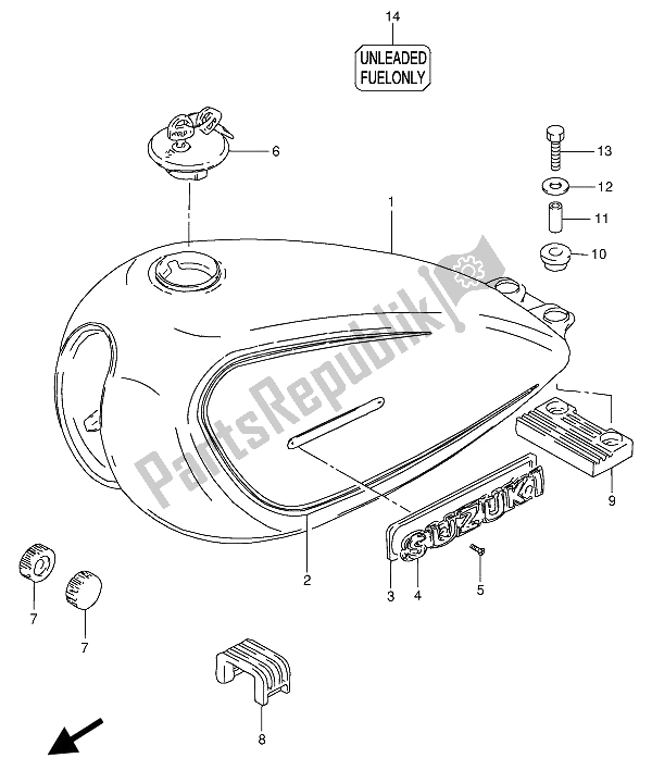 Alle onderdelen voor de Benzinetank van de Suzuki GN 250 1989