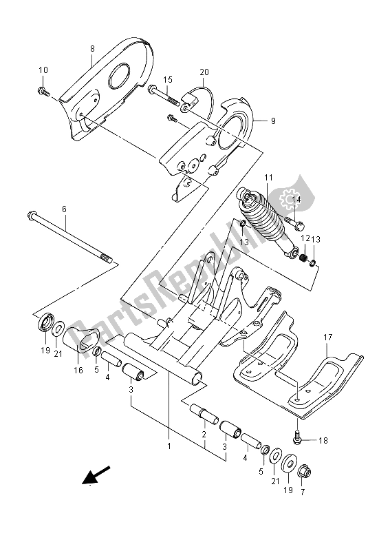 All parts for the Rear Swingingarm of the Suzuki LT Z 90 Quadsport 2015