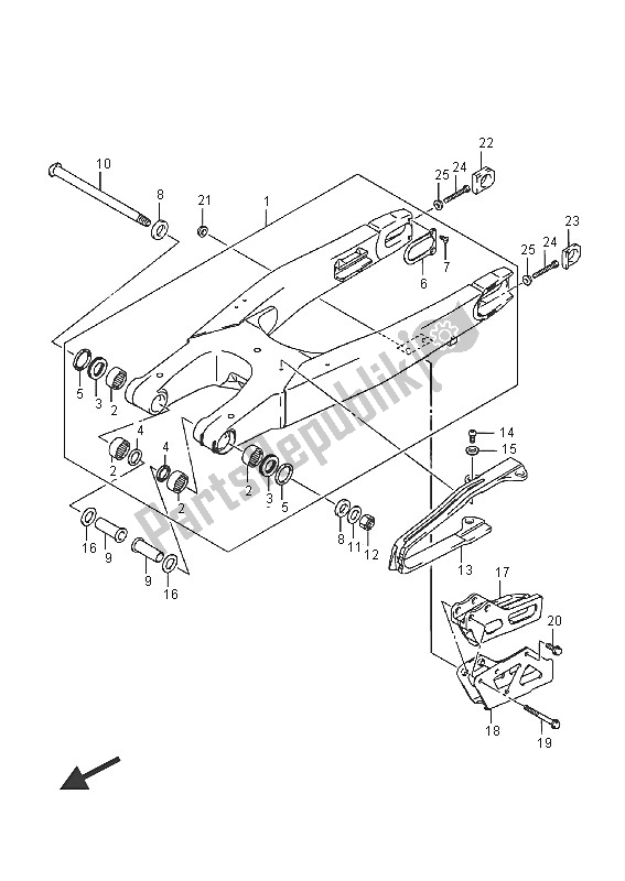 All parts for the Rear Swingingarm of the Suzuki RM Z 250 2016