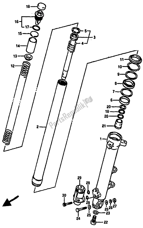 All parts for the Front Rh Damper of the Suzuki GSX R 750X 1987