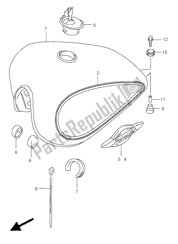 Tutte le parti per il Serbatoio Di Carburante del Suzuki GZ 125 Marauder 2002