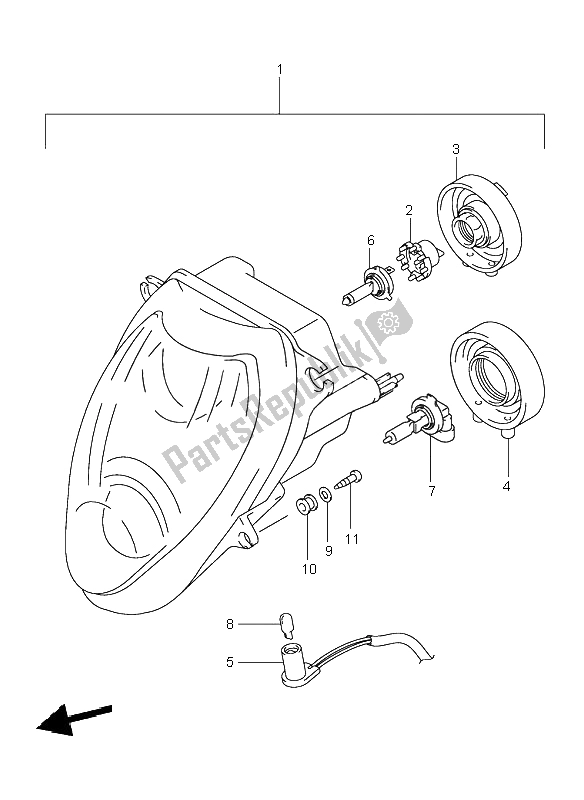 All parts for the Headlamp (e2) of the Suzuki GSX 1300R Hayabusa 1999