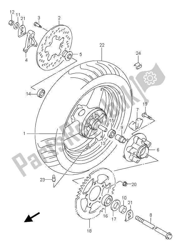 Toutes les pièces pour le Roue Arrière du Suzuki GSX 600F 2005