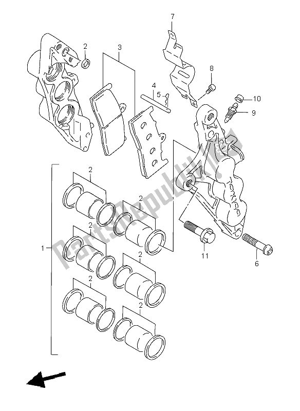 All parts for the Front Calipers of the Suzuki TL 1000R 1998