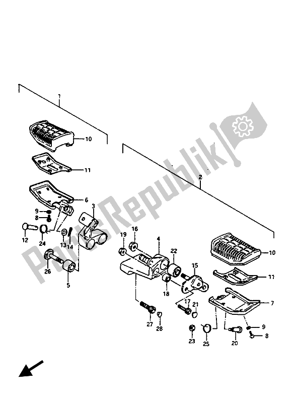 Toutes les pièces pour le Repose-pieds Avant du Suzuki GV 1400 Gdgcgt 1986