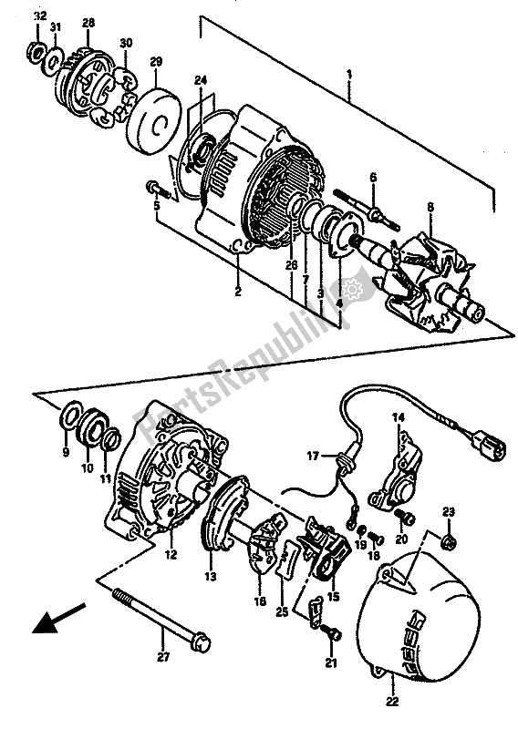 All parts for the Alternator of the Suzuki GSX R 750R 1989