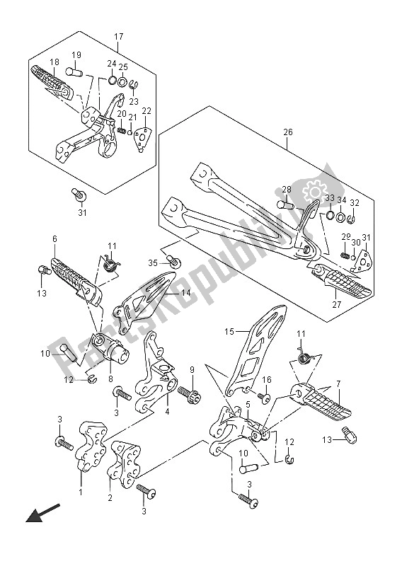 All parts for the Footrest of the Suzuki GSX R 750 2016