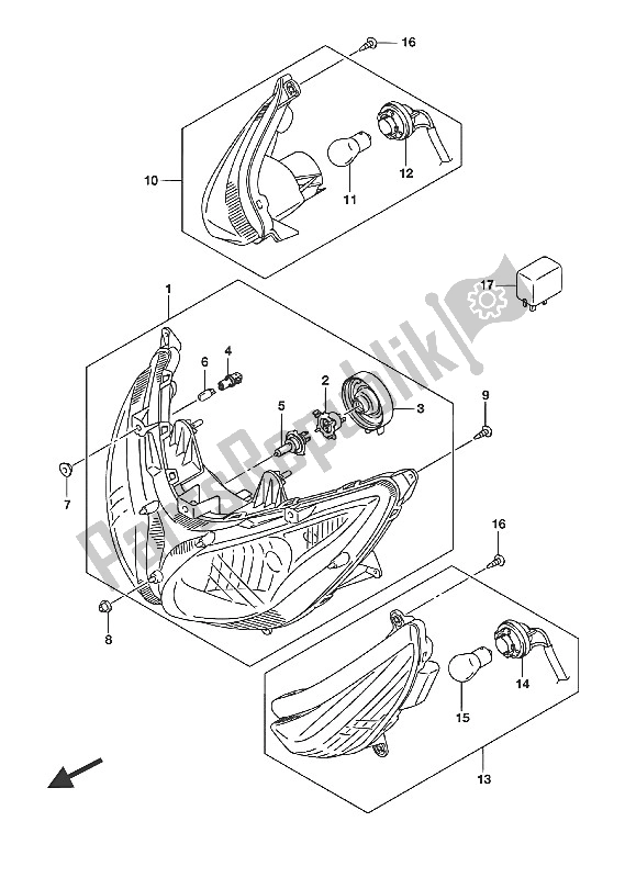 Todas las partes para Lámpara De Combinación Frontal de Suzuki UH 125A Burgman 2016