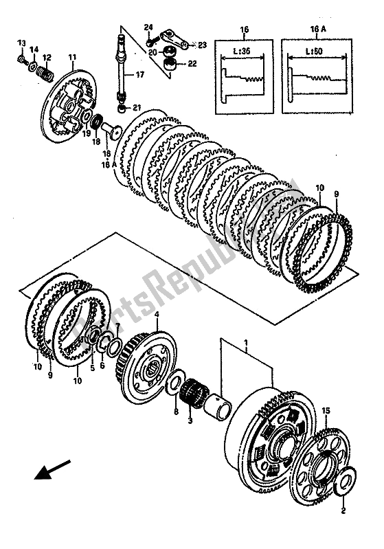 All parts for the Clutch of the Suzuki GSX R 750 1989