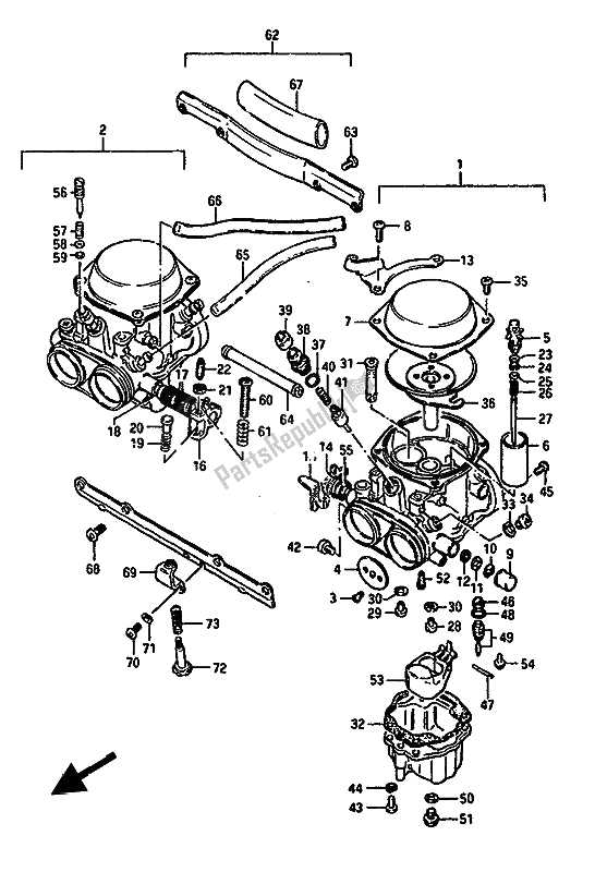 All parts for the Carburetor of the Suzuki GSX 550 Esfu 1987