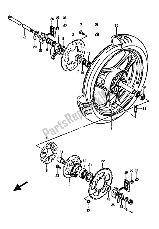 Toutes les pièces pour le Roue Arrière du Suzuki GSX R 1100 1986