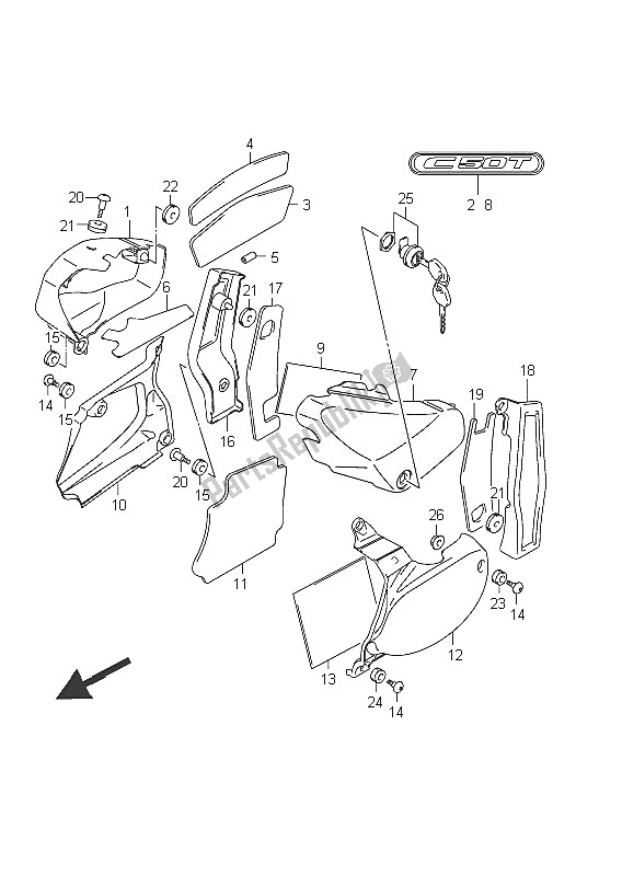 All parts for the Frame Cover (vl800t E24) of the Suzuki C 800 VL Intruder 2011