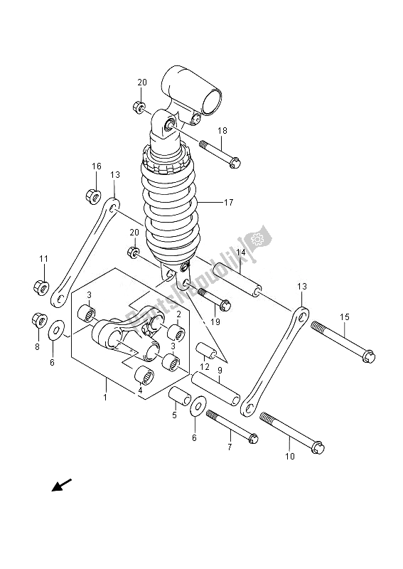 All parts for the Rear Cushion Lever (gsx1300ra E19) of the Suzuki GSX 1300 RA Hayabusa 2014