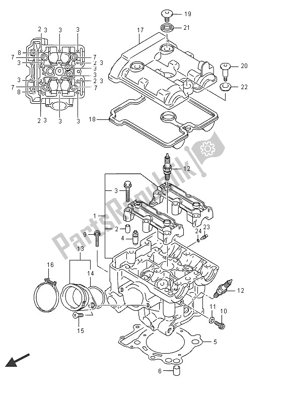 Alle onderdelen voor de Cilinderkop (achter) van de Suzuki DL 650 AXT V Strom 2016