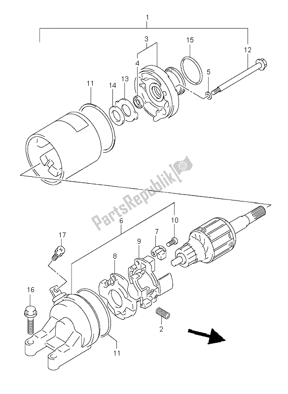 All parts for the Starting Motor of the Suzuki GSX 600F 2003