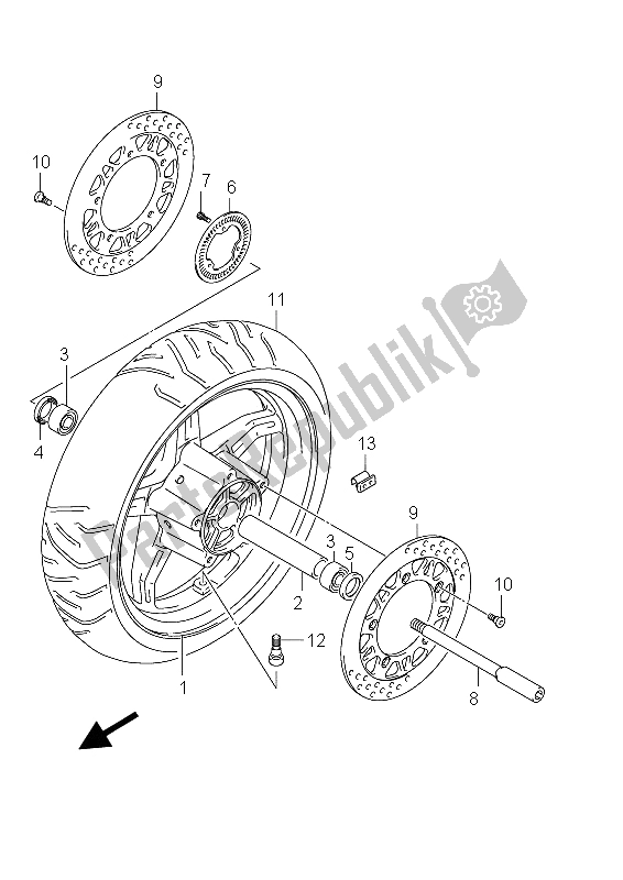 All parts for the Front Wheel of the Suzuki AN 650A Burgman Executive 2012