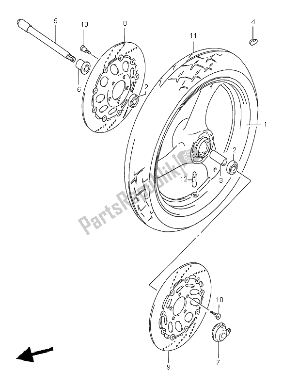 All parts for the Front Wheel of the Suzuki GSF 600N Bandit 1996