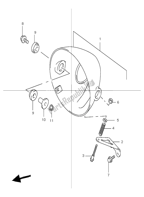 All parts for the Headlamp Housing (with Out Cowling) of the Suzuki GSF 600 NS Bandit 2003