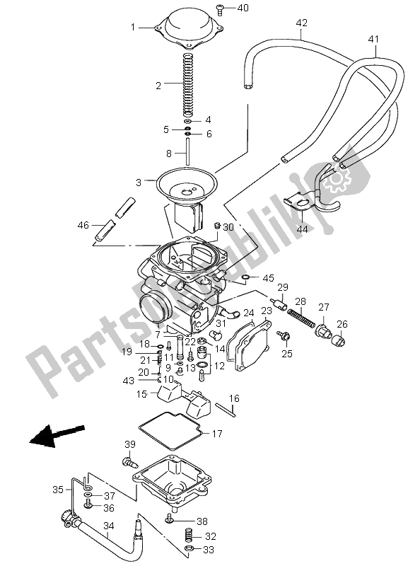 Alle onderdelen voor de Carburator van de Suzuki LT A 500F Quadmaster 2001