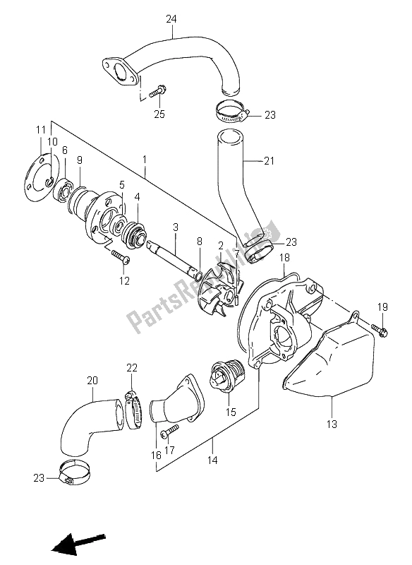 All parts for the Water Pump of the Suzuki VS 600 Intruder 1995