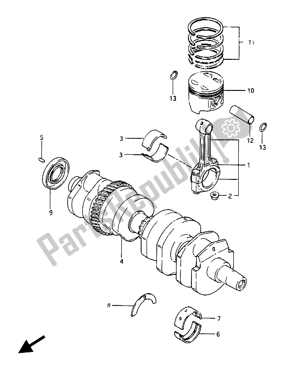 All parts for the Crankshaft of the Suzuki GSX 750 Esefe 1985