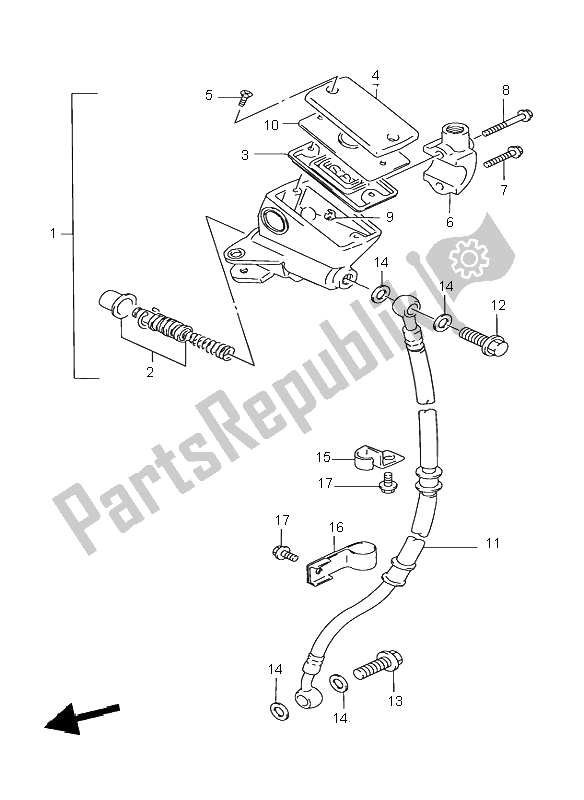 All parts for the Front Master Cylinder of the Suzuki GS 500 2002