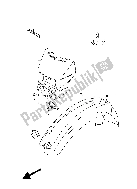 Tutte le parti per il Parafango Anteriore (e1-p37) del Suzuki DR Z 400E 2007