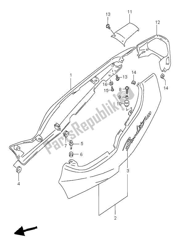 All parts for the Frame Cover (gsf600-u) of the Suzuki GSF 600 NS Bandit 1998