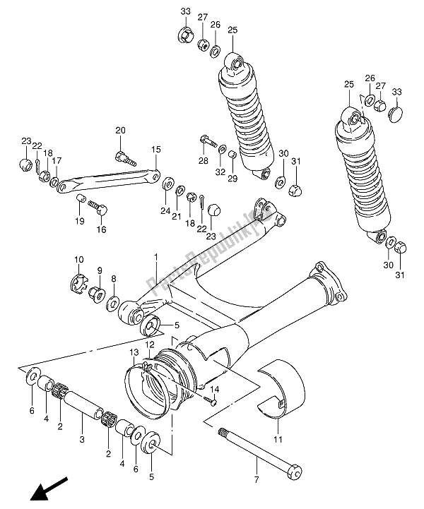 All parts for the Rear Swinging Arm of the Suzuki VS 800 GL Intruder 1992