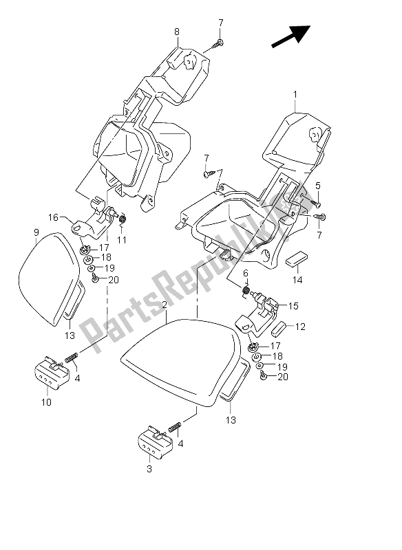 All parts for the Front Panel Box of the Suzuki Burgman AN 400S 2005