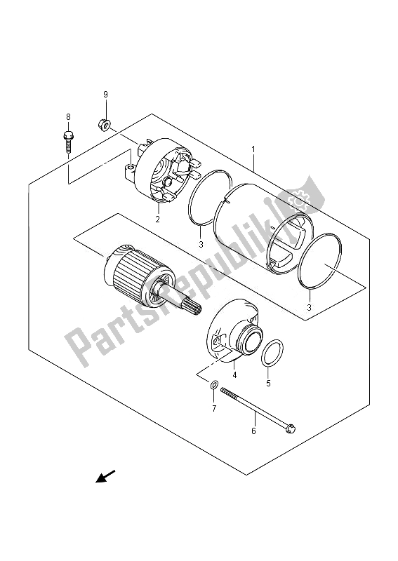 All parts for the Starting Motor of the Suzuki GSF 1250 SA Bandit 2014