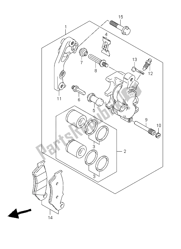 All parts for the Front Caliper of the Suzuki RM 250 2008